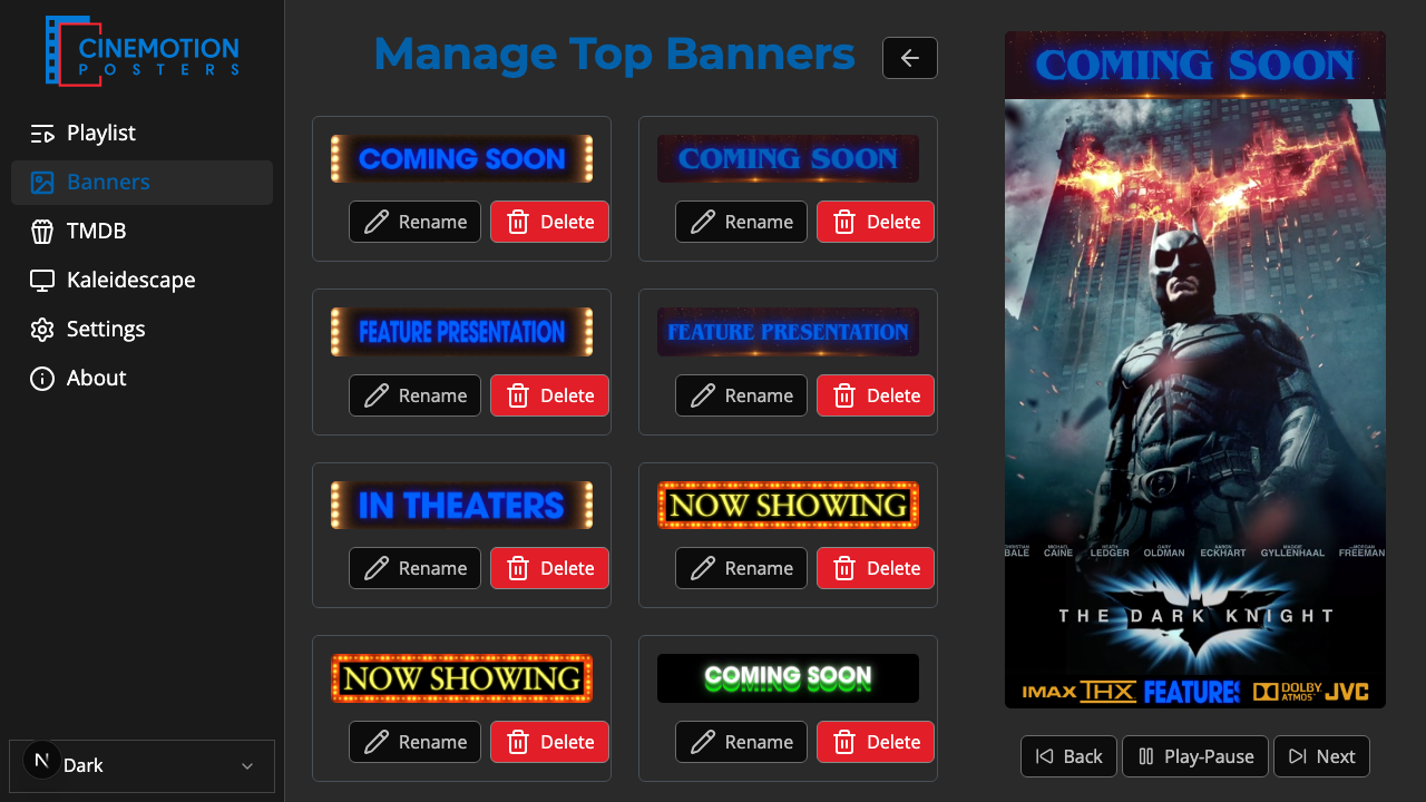 The Manage Top Banners page