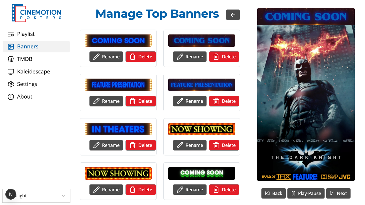 The Manage Top Banners page