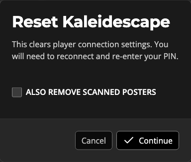 The Kaleidescape reset confirmation prompt