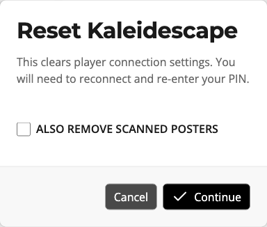 The Kaleidescape reset confirmation prompt