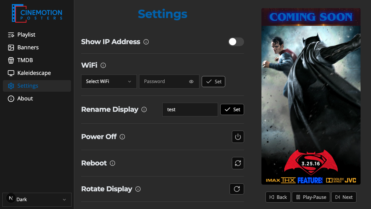 Settings screen