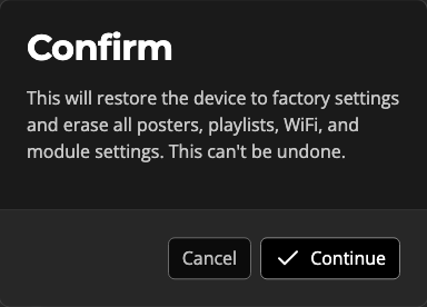 The factory-reset confirmation prompt