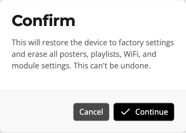 The factory-reset confirmation prompt