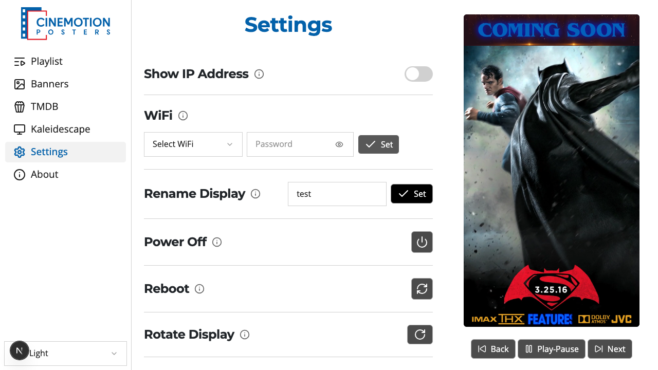 Settings screen