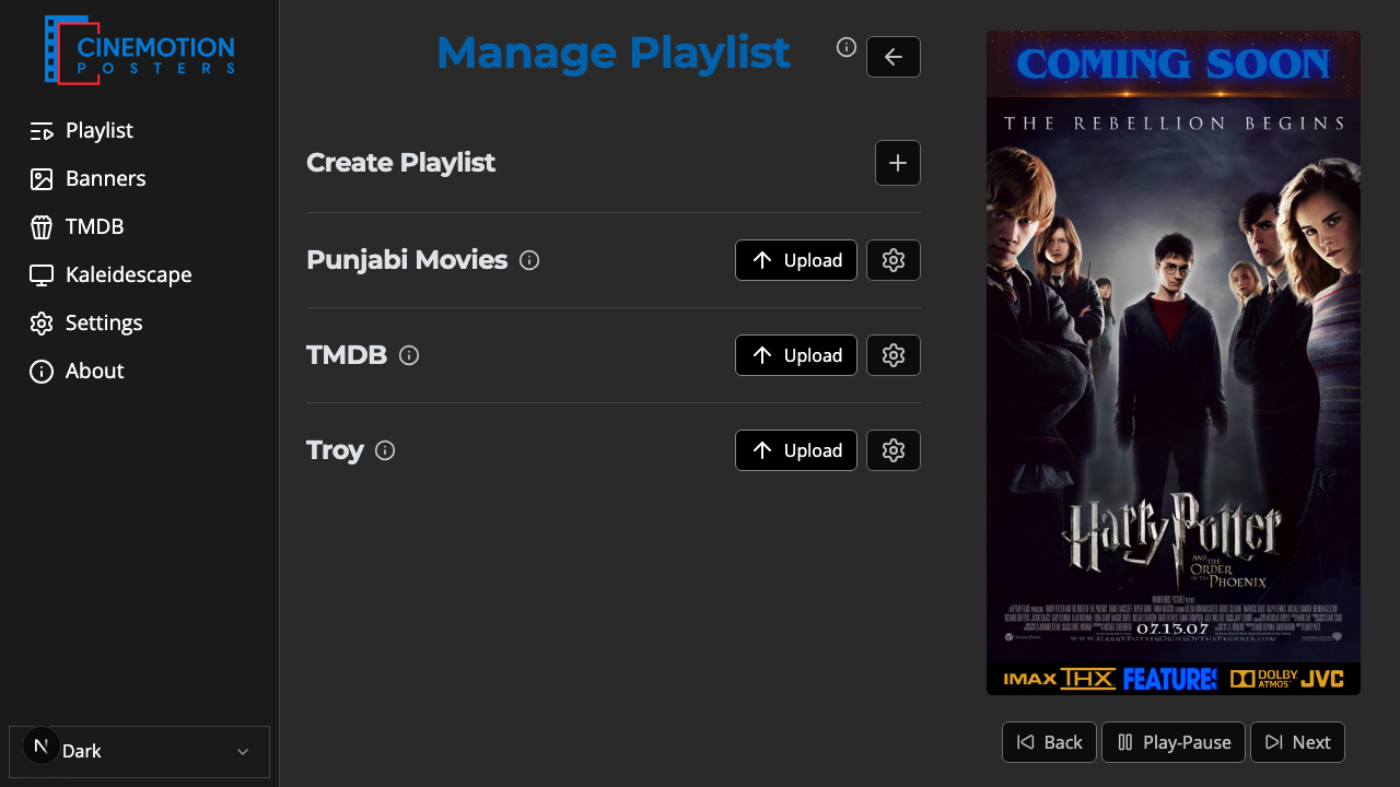 The Manage Playlist page