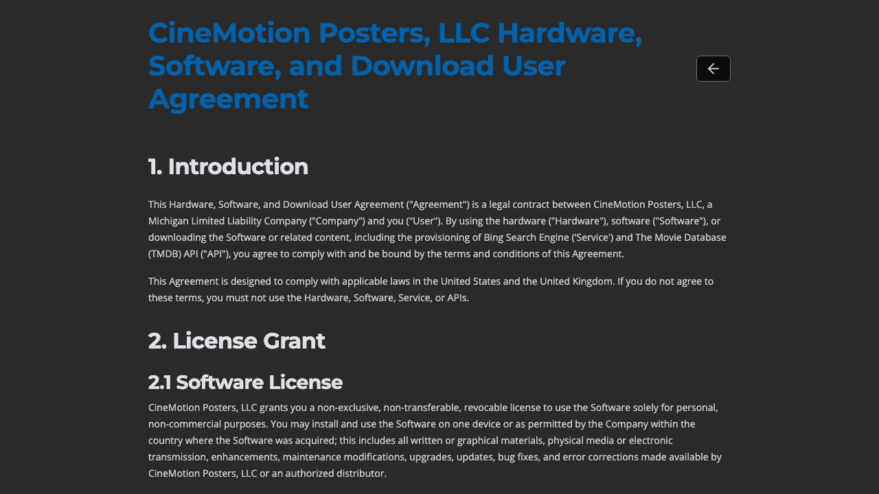 The User Agreement page